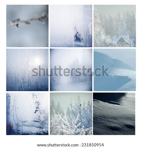 Winter postcard background glass freeze way tree square