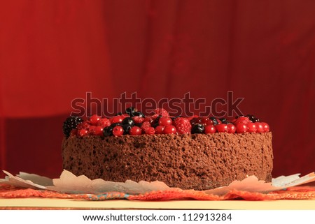 Chocolate mousse cake and berries.