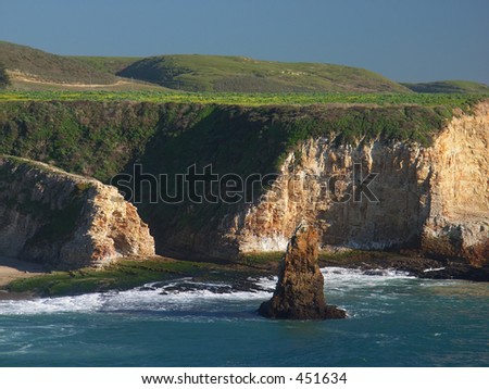 Closeup of the sheer cliffs of the Northern California town Davenport