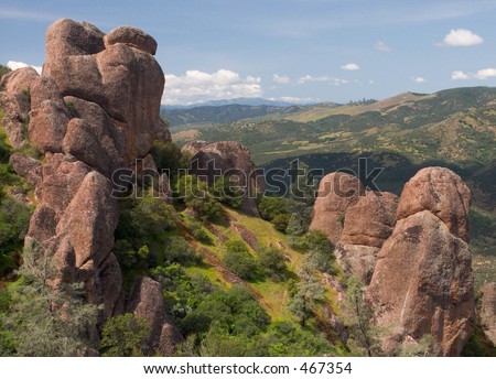 These monoliths in near the summit of the Pinnacles National Monument look like a group of people turned to stone as they gazed out over the valley