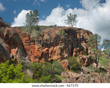 A vivid wall of red rock in Pinnacles National Monument