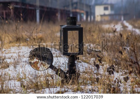 Old railroad switch on the abandoned side track in Bytom, Silesia region, Poland