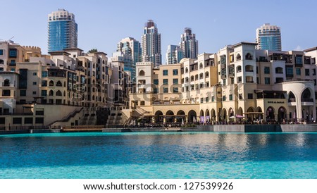 DUBAI, UAE - FEBRUARY 3:  Mix of architectural styles in Dubai downtown, on February 3, 2013. City has a wide collection of buildings and structures of various architectural styles in Dubai, UAE.