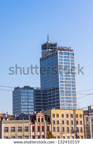 KATOWICE, POLAND - MARCH 06: Altus building - business, hotel and entertainment complex, the tallest structure in the city at 125 m, on March 06, 2013. Hotel part operated by Qubus with 150 rooms.