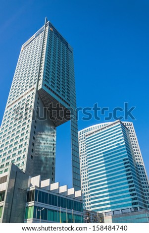 WARSAW, POLAND - OCTOBER 09: Intercontinental  hotel in Warsaw, the highest hotel in Poland and third highest in Europe, on October 09, 2013. Well-known for a unique empty space in the structure.