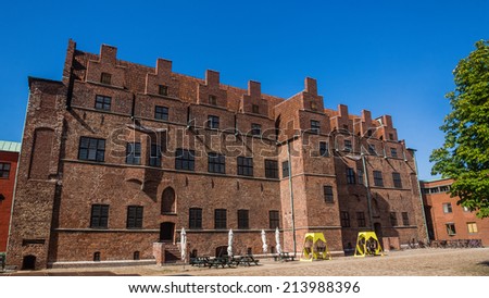 MALMO, SWEDEN - AUGUST 11, 2014: Malmo Castle ( Malmohus), old fortress founded in 1434 by King Eric of Pomerania, demolished and rebuilt in early 16th century, one of the main landmarks of the city.