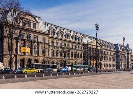 BUCHAREST, ROMANIA - MARCH 19, 2015: The University of Bucharest, a leading academic centre in Romania, founded by Constantin Brancoveanu, ruler of Wallachia in 1694 as the Academy of Saint Sawa.