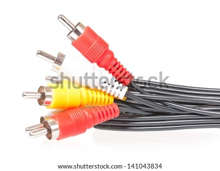Audio visual cable isolated on white background close-up