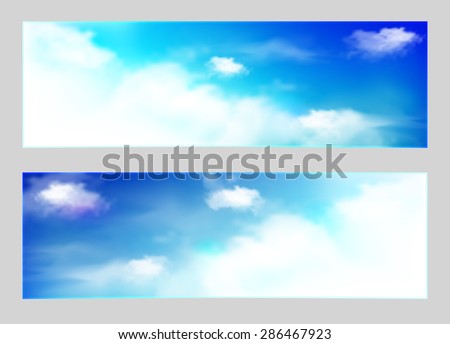 Blue sky with clouds, background, horizontal banner