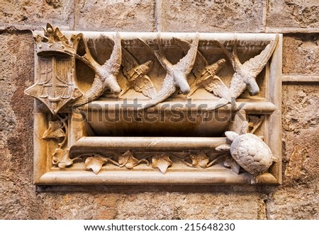 Ancient mailbox on the wall of a street of the Gothic district of Barcelona, Catalonia, Spain