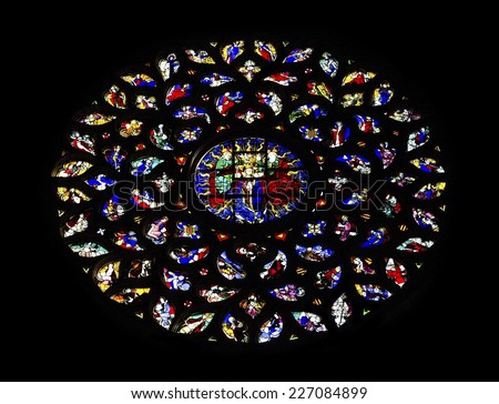 BARCELONA, SPAIN - AUGUST 16, 2014: The rosette window of the church of Santa Maria del Mar situated in the Barri Gotic, a district of Barcelona, Catalonia, Spain