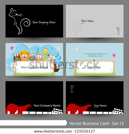 Vector business card template set: Animal, dog, cat, musical & clean theme business card template (Part 13)
