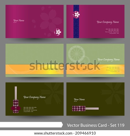Vector Business Card Template Set Japanese Oriental And Kimono Pattern Graphic Design Elements Japanese Business Card Template