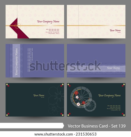 Vector Business Card Template Set Japanese Oriental And Kimono Pattern Graphic Design Elements Japanese Business Card Template