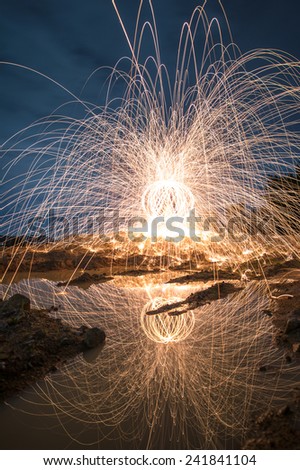 Spinning the light with steel wool in the twilight time