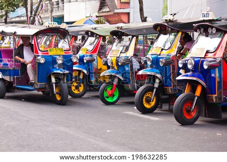Tricycle motor drivers gathered at bangkok of thailand on 1/19/2014 3:57 PM.