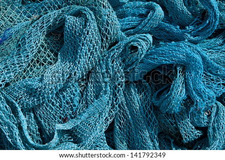 Blue Heap of Commercial Fishing Net.