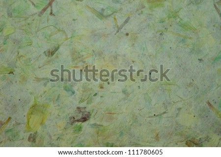 Close-up of green rice paper showing grass and leaves in the paper