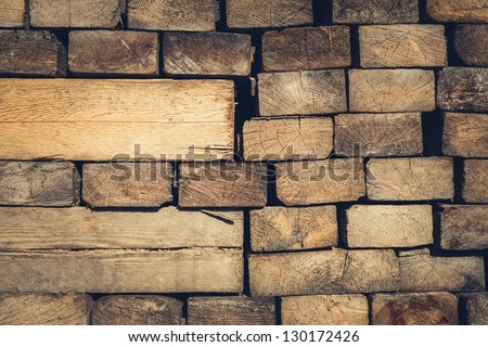 Background of Stacked Wood Cut in   Squared Timber