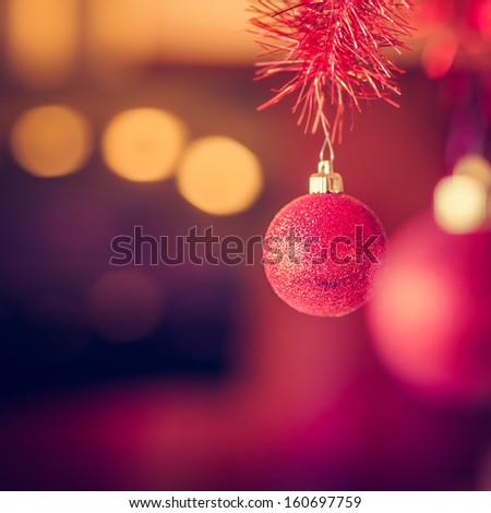 Christmas Background Made Of A Red Ball And Beautiful Bokeh