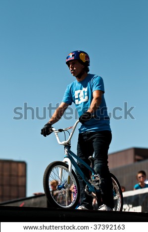 SALT LAKE CITY, UT - SEPTEMBER 19: Daniel Dhers gets ready to compete in the finals of the BMX park at the 2009 Dew Tour Toyota Challenge on September 19, 2009 held in Salt Lake City, Utah