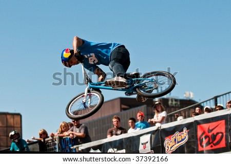 SALT LAKE CITY, UT - SEPTEMBER 19: Daniel Dhers competes in the finals of the BMX park at the 2009 Dew Tour Toyota Challenge on September 19, 2009 held in Salt Lake City, Utah