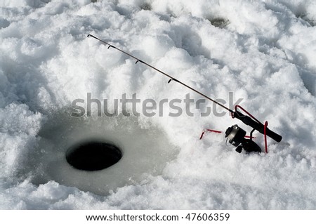 A black reel and gold rod for ice fishing