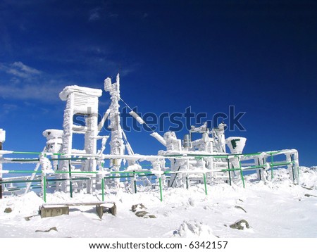 An ice-covered Screen weather station, high on a mountain-top at Chopok,Slovakia.