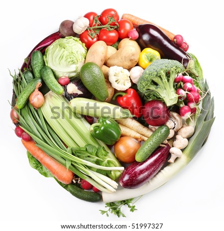With vegetables in a circle. Isolated on white background