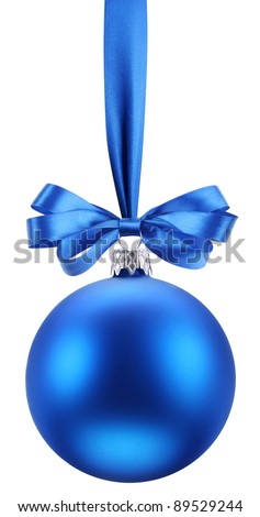 Christmas blue ball on the festive ribbon. This file contains the path to cut.