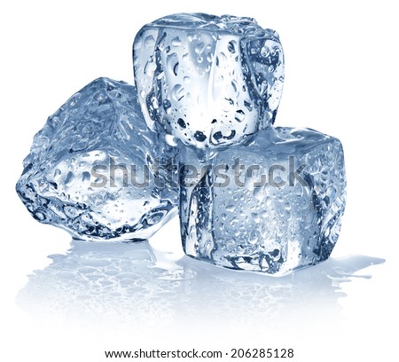 Three ice cubes on white background. Clipping pats.