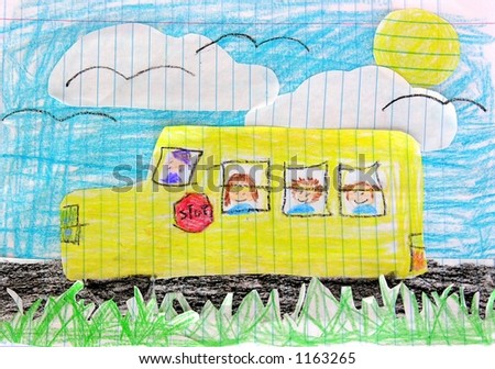 child\'s drawing of school bus