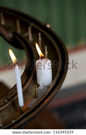 Votive candles burning in Todaiji Temple, Nara, Japan