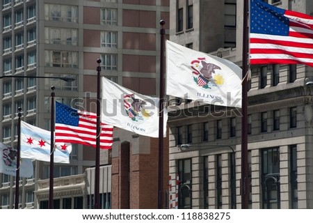 Flags along Michigan Avenue in Chicago