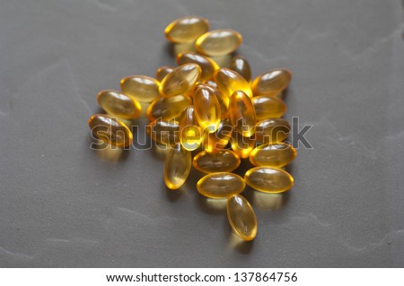 Close-up view of Vitamin E capsules dietary supplement