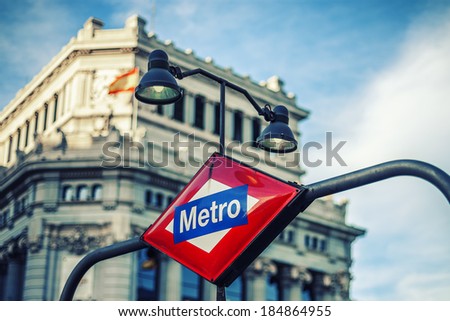 Metro Station Sign in Madrid Spain Metro Station Sign in Madrid Spain