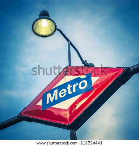 Metro Station Sign in Madrid, Spain, Europe