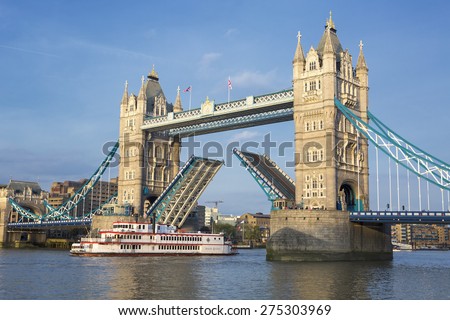 LONDON, UNITED KINGDOM - APRIL 13: Tower Bridge in London on April 13, 2015. Famous Tower Bridge at Thames RIver in London, United Kingdom.