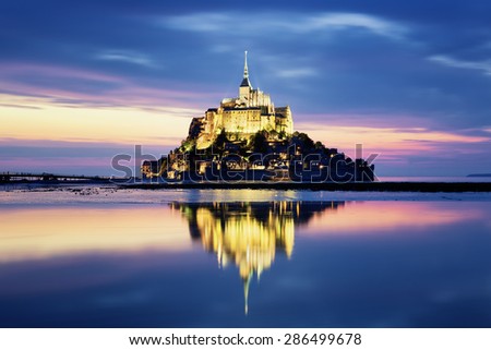 Mont-Saint-Michel by night, France, Europe.