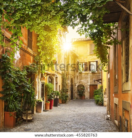 View of Old street in Trastevere in Rome, Italy
