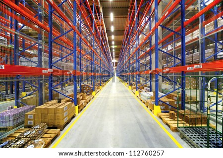 warehouse interior with colorful shelving System