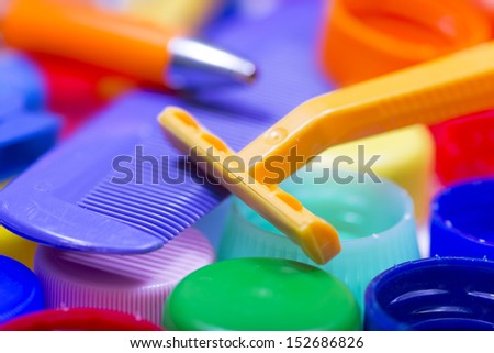 mixed colorful plastic objects