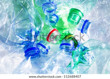 Empty colorful plastic bottles are recyclable waste