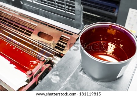 printing machine detail and printing ink pot with red color