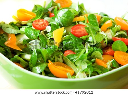 Eat healthy! Fresh vegetable salad served in a green salad bowl