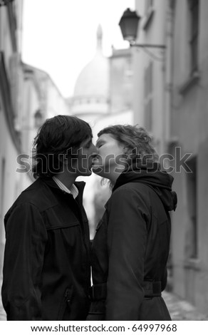 black and white photography kissing. stock photo : Black and white