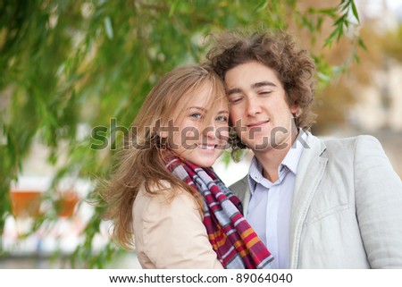 Romantic couple in Paris at spring, having a date
