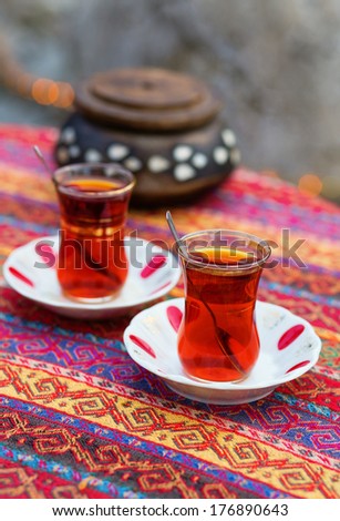 Black Turkish tea in traditional glasses