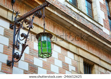 Beautiful green glass lantern in a French town