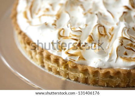 Lemon Meringue Pie on Serving Dish close up